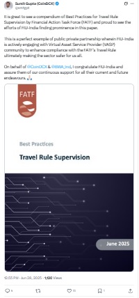 FATF Travel Rule Report FIU-India - Sumit Gupta X post