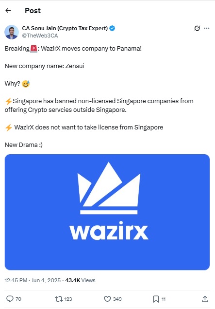 WazirX X post