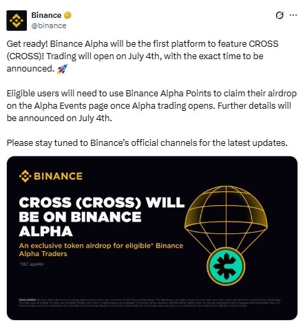 $CROSS Listing on Binance Alpha, जानें लिस्टिंग टाइम