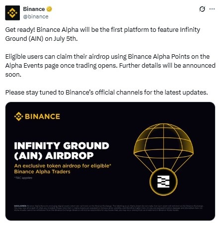 Infinity Ground Airdrop Launch on Binance Alpha