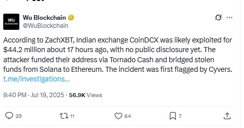 Crypto Exchange CoinDCX Hack