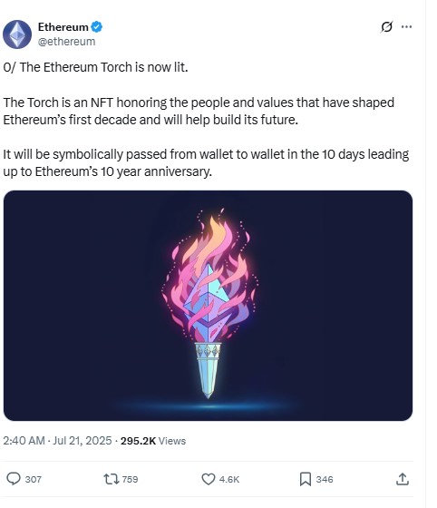 Ethereum NFT Torch Ethereum 10th Anniversary