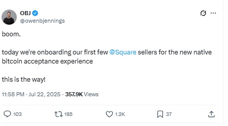 Jack Dorsey, Square Bitcoin Payments