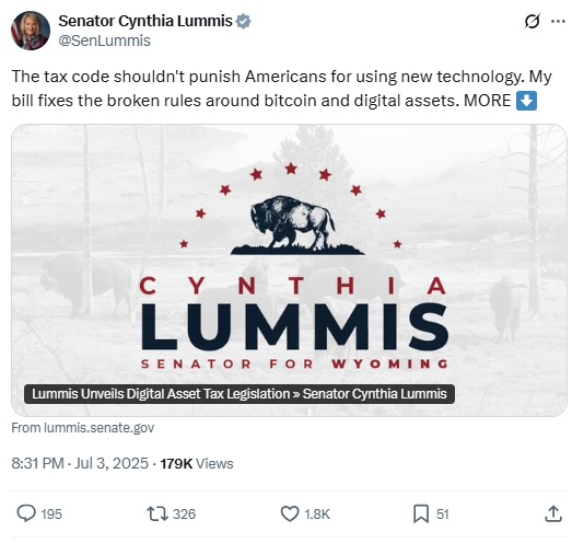 Standalone Crypto Tax Bill Cynthia Lummis X Post