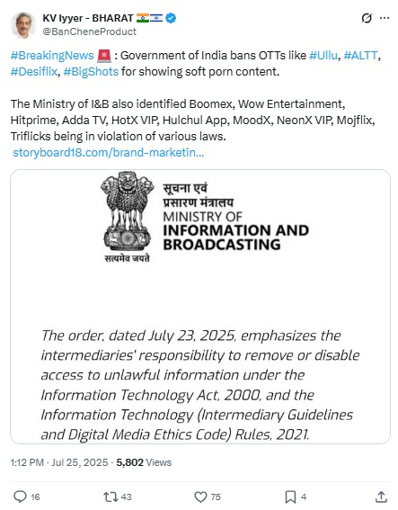 Ullu App Ban - X Post