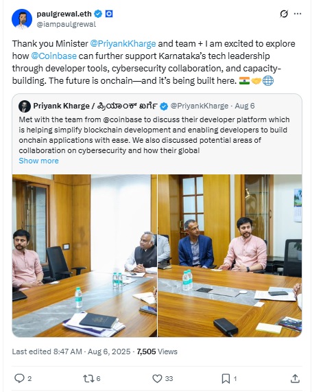 Coinbase Chief Legal Officer Paul Grewal X Post