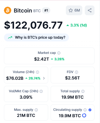 Crypto Top Gainers Bitcoin(BTC)