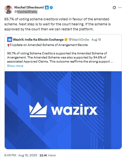 WazirX - Nischal Shetty X Post